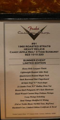 Fender Stratocaster Custom Shop 1960 Roasted Heavy Relic Limited Edition Candy Apple Red over 3 Tone Sunburst de 2018